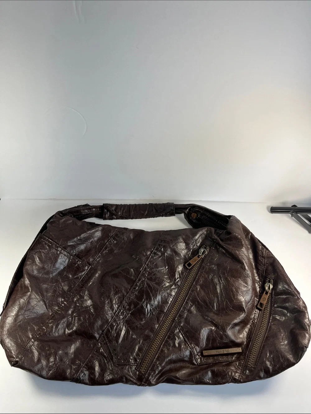 Matt & Nat Vegan Leather Dark Brown Hobo Shoulder Bag with Zippers & Keychain